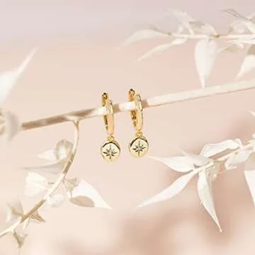 PAVOI Sparkling Gold Starburst Huggie Hoop Earrings