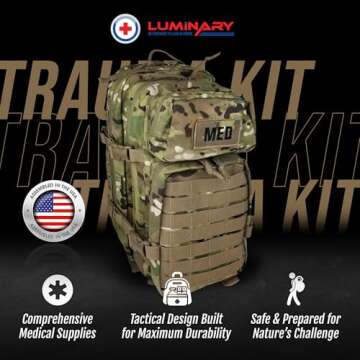 Luminary Tactical Trauma Kit - Fully Stocked First Aid Trauma & Emergency Survival Medical Kit, First Responder Backpack for EMS/EMT, Essential Supplies for Preppers & Professionals (Woodland Camo)