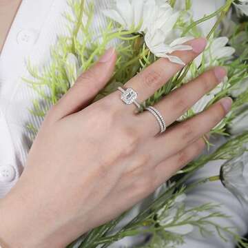 Ladylike Moissanite Wedding Band Full Eternity Rings for Women Sterling Silver 0.44-0.57 Carat D Col...