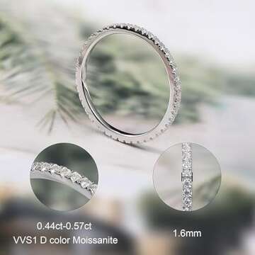 Ladylike Moissanite Wedding Band Full Eternity Rings for Women Sterling Silver 0.44-0.57 Carat D Color VVS1 Stackable Engagement Anniversary Band Size 6
