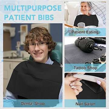 160 Pack Disposable Dental Bibs 13"x18"，3-Ply Waterproof Tattoo Bibs Sheet for Nail Salon，Dental Clinic，Feeding，Tattoo Shop (Black)