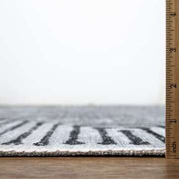 Bloom Rugs Caria Washable Non-Slip 7 ft Runner - Ivory/Black Striped Runner for Entryway, Hallway, B...