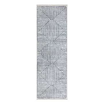Bloom Rugs Caria Washable Non-Slip 7 ft Runner - Ivory/Black Striped Runner for Entryway, Hallway, Bathroom, and Kitchen - Exact Size: 2'6" x 7'