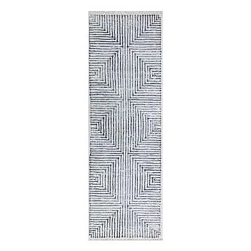 Bloom Rugs Caria Washable Non-Slip 7 ft Runner - Ivory/Black Striped Runner for Entryway, Hallway, Bathroom, and Kitchen - Exact Size: 2'6" x 7'