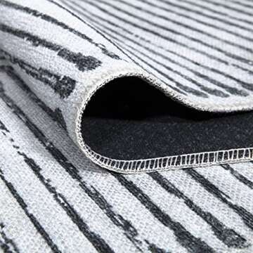 Bloom Rugs Caria Washable Non-Slip 7 ft Runner - Ivory/Black Striped Runner for Entryway, Hallway, Bathroom, and Kitchen - Exact Size: 2'6" x 7'