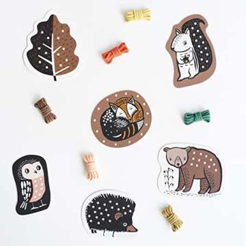 Wee Gallery Woodland Animals Lacing Cards for Toddlers, Sewing Board, Preschool Toys, Montessori Learning Activity for Kids, Learn Motor Skills, Colors, Travel Game, with Soy Inks (Ages 3 4 5 years +)
