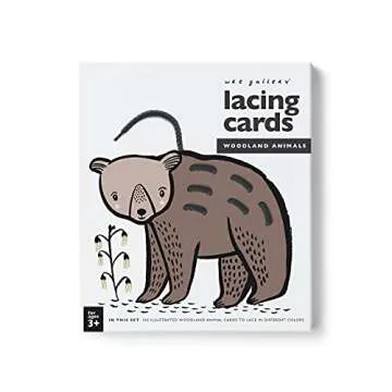 Wee Gallery Woodland Animals Lacing Cards for Toddlers, Sewing Board, Preschool Toys, Montessori Learning Activity for Kids, Learn Motor Skills, Colors, Travel Game, with Soy Inks (Ages 3 4 5 years +)