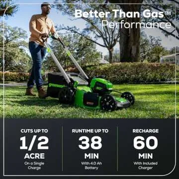 Greenworks 80V 21" Brushless Cordless (Push) Lawn Mower (LED Headlight + Aluminum Handles), 4.0Ah Battery and Rapid Charger Included (75+ Compatible Tools)