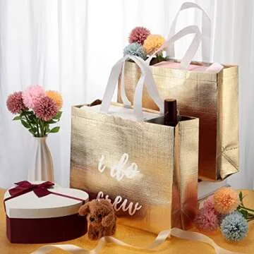 CHENGU 8 Pieces Bridesmaid Gift Bags I Do Crew Bachelorette Bags Bridesmaid Gifts for Wedding Day Bachelorette Party Bridal Party Favor Team Bride Bridal Shower(Gold)