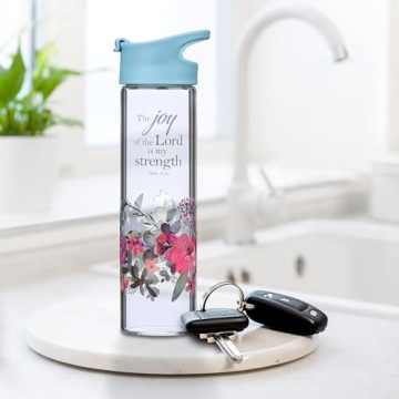 Christian Floral Water Bottle - Nehemiah 8:10
