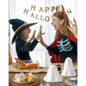 AOMOONOA 3PC Ceramic Ghost LED Lights for Halloween Decor