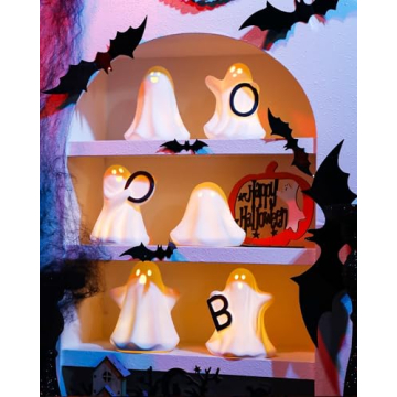 AOMOONOA 3PC Ceramic Ghost LED Lights for Halloween Decor