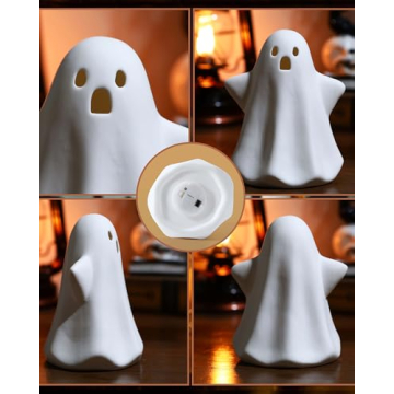 AOMOONOA 3PC Ceramic Ghost LED Lights for Halloween Decor