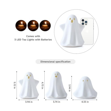 AOMOONOA 3PC Ceramic Ghost LED Lights for Halloween Decor