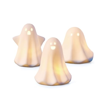 AOMOONOA 3PC Ceramic Ghost LED Lights for Halloween Decor