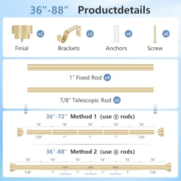 Gold Curtain Rods 48-84 Inch Heavy Duty Adjustable