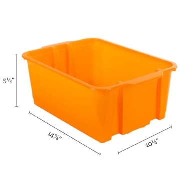 Really Good Stuff Stacking Bins, 14" x 10" x 5 ¾" - 4 Pack, Neon Stackable Storage Plastic Bins for...