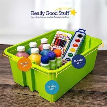 Really Good Stuff Stacking Bins, 14" x 10" x 5 ¾" - 4 Pack, Neon Stackable Storage Plastic Bins for Classroom Organization, Home Storage, Office & Hospital Supplies