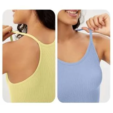 ODODOS Women's Crop 3-Pack Seamless Rib-Knit Camisole Crop Tank Tops, Tea+Custard+Serenity, X-Small/Small