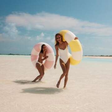 FUNBOY Giant Vintage Yellow Stripe Inflatable Tube Pool Float with Cup Holder 48" | Large Pool Float...