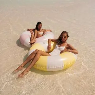 FUNBOY Giant Vintage Yellow Stripe Inflatable Tube Pool Float with Cup Holder 48" | Large Pool Float for Adults | Inner Tube Swimming Pool Toys Swim Rings | Pool Lounger Float for Pool Party & Summer