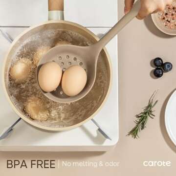 CAROTE Kitchen Utensil Set for Nonstick Cookware, Heat Resistant Silicone Cooking Utensils Set 10pcs, Brown, Oderless Spatula, Turner