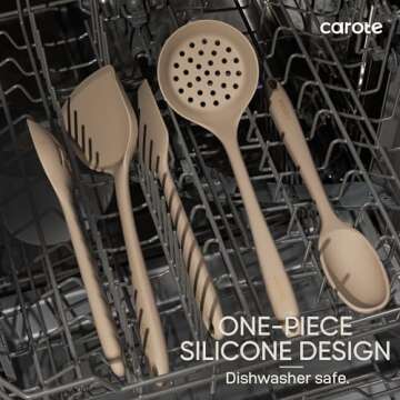CAROTE Kitchen Utensil Set for Nonstick Cookware, Heat Resistant Silicone Cooking Utensils Set 10pcs, Brown, Oderless Spatula, Turner