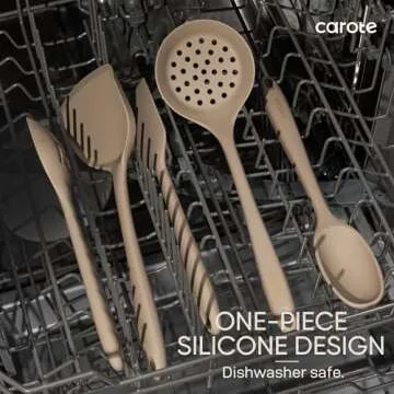 CAROTE Kitchen Utensil Set for Nonstick Cookware, Heat Resistant Silicone Cooking Utensils Set 10pcs, Brown, Oderless Spatula, Turner