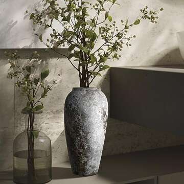 HUANGXIN Rustic Ceramic Flower Vase Farmhouse Pottery Clay Tall Terracotta Floor Vases for Decorativ...