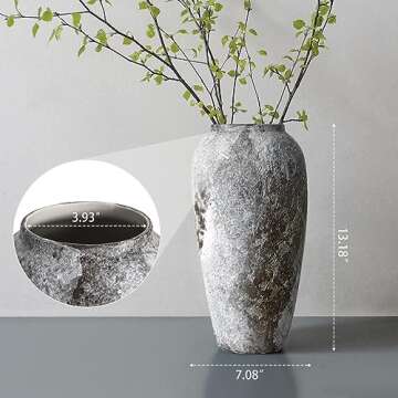 HUANGXIN Rustic Ceramic Flower Vase Farmhouse Pottery Clay Tall Terracotta Floor Vases for Decorative Centerpiece Minimalism Home Decor Aesthetic Living Room Bedroom Table Wedding Housewarming Gift