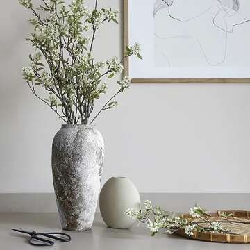 HUANGXIN Rustic Ceramic Flower Vase Farmhouse Pottery Clay Tall Terracotta Floor Vases for Decorative Centerpiece Minimalism Home Decor Aesthetic Living Room Bedroom Table Wedding Housewarming Gift