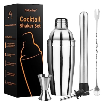 Ohtomber Cocktail Shaker Bartender Kit - 5PCS Cocktail Martini Shaker with Strainer, Muddler for Coc...