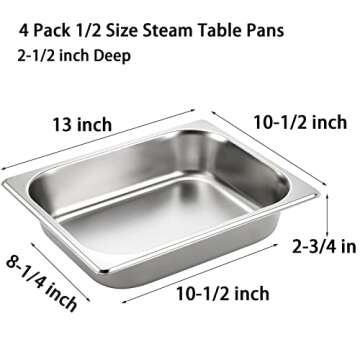 TOPZEA 4 Pack Hotel Pans Half Size, 2.5" Deep 1/2 Size Stainless Steel Steam Table Pan Buffet Cateri...
