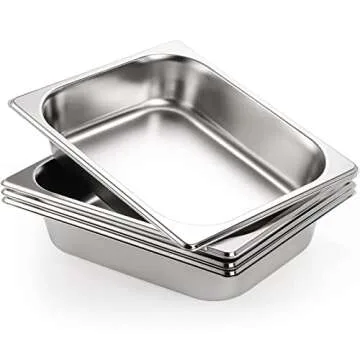 TOPZEA 4 Pack Hotel Pans Half Size, 2.5" Deep 1/2 Size Stainless Steel Steam Table Pan Buffet Catering Food Pan, Warmer Breading Tray Batter Pans for Hotel, Party Catering Supplies