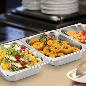 TOPZEA 4 Pack Hotel Pans Half Size, 2.5" Deep 1/2 Size Stainless Steel Steam Table Pan Buffet Catering Food Pan, Warmer Breading Tray Batter Pans for Hotel, Party Catering Supplies