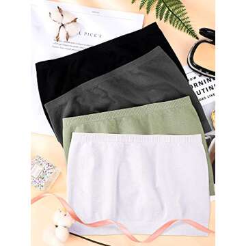 Geyoga 4 Pieces Strapless Bandeau Bra, Seamless Bralettes Stretchy Non Padded Bandeau Tube Top Bra for Women(Vivid Colors,Large)