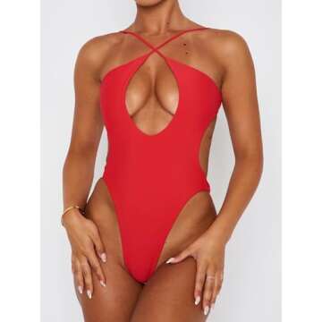 Roevite Women's Sexy Criss Cross One Piece Swimsuit