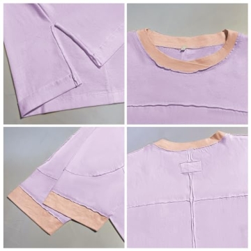 Songling Womens 3/4 Length Sleeve Casual Loose Fit Summer Tee Shirt Basics Cotton t Shirts Trendy Tops(Purple,L)