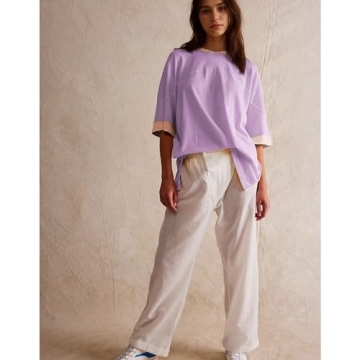 Songling Womens 3/4 Length Sleeve Casual Loose Fit Summer Tee Shirt Basics Cotton t Shirts Trendy Tops(Purple,L)