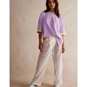 Songling Womens 3/4 Length Sleeve Casual Loose Fit Summer Tee Shirt Basics Cotton t Shirts Trendy Tops(Purple,L)