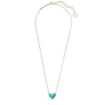 Kendra Scott Ari Heart Pendant Necklace for Women, Fashion Jewelry, 14k Gold-Plated, Turquoise Magne...