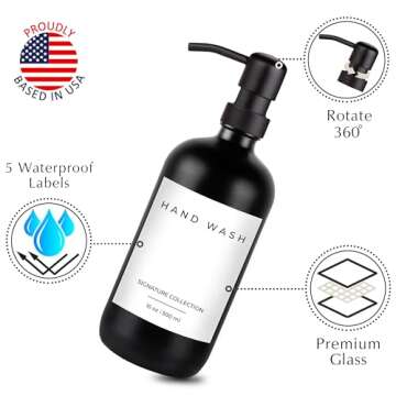 Emerson Soap Dispenser, Dish Soap Dispenser for Kitchen, Soap Dispenser Bathroom Set - Hand Soap Dispenser, Kitchen Soap Dispenser Set, Glass Soap Dispenser with Pump and Labels | 16 Oz, 2 Pack