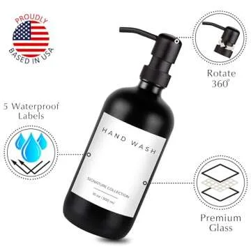 Emerson Soap Dispenser, Dish Soap Dispenser for Kitchen, Soap Dispenser Bathroom Set - Hand Soap Dispenser, Kitchen Soap Dispenser Set, Glass Soap Dispenser with Pump and Labels | 16 Oz, 2 Pack