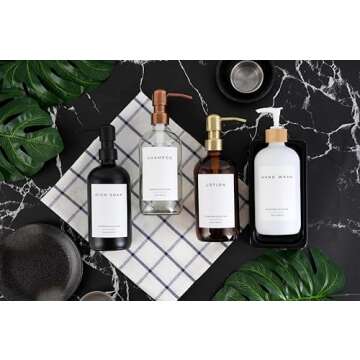 Emerson Soap Dispenser, Dish Soap Dispenser for Kitchen, Soap Dispenser Bathroom Set - Hand Soap Dispenser, Kitchen Soap Dispenser Set, Glass Soap Dispenser with Pump and Labels | 16 Oz, 2 Pack