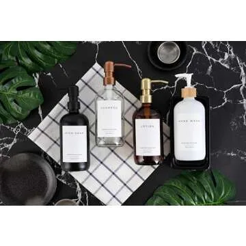 Emerson Soap Dispenser, Dish Soap Dispenser for Kitchen, Soap Dispenser Bathroom Set - Hand Soap Dispenser, Kitchen Soap Dispenser Set, Glass Soap Dispenser with Pump and Labels | 16 Oz, 2 Pack