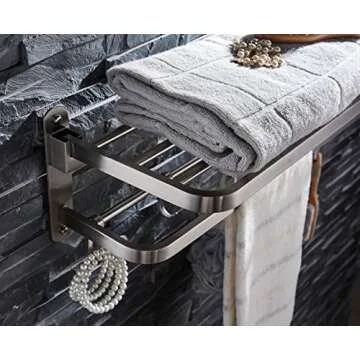 ELLO&ALLO Stainless Steel Towel Racks for Bathroom Shelf Double Towel Bar Holder with Hooks Wall Mou...