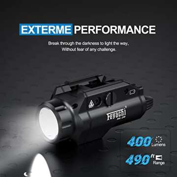 Feyachi HL-20 Pistol Light Compact 400 Lumens Weapon Light Pistol Flashlight Tactical Handgun Rail Mount Flashlight