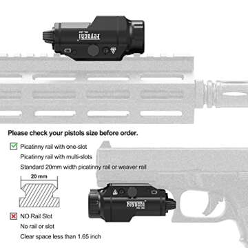 Feyachi HL-20 Pistol Light Compact 400 Lumens Weapon Light Pistol Flashlight Tactical Handgun Rail Mount Flashlight