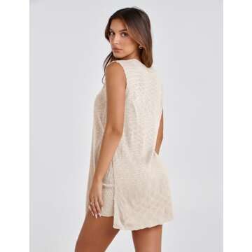 Bianstore Women's Summer Sweater Set Sleeveless Knit Pullover Top Matching Shorts 2 Piece Beach Vacation Outfits(Beige-XS)