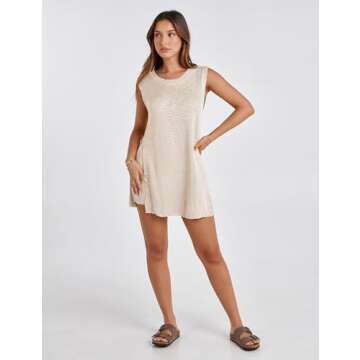 Bianstore Women's Summer Sweater Set Sleeveless Knit Pullover Top Matching Shorts 2 Piece Beach Vacation Outfits(Beige-XS)